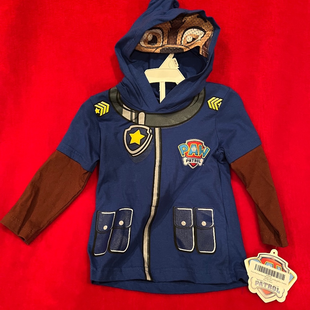 Paw Patrol masked hooded long sleeved tee size 2T